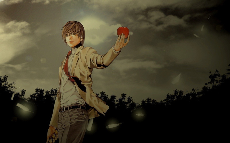 boys, yagami, death, note, standing, anime, 1080P, nature, light, brunettes, eyes, brown