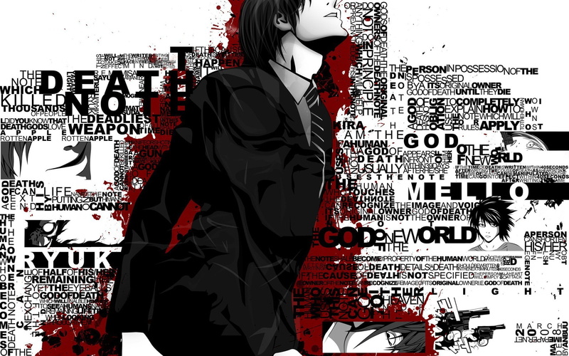 typography, anime, anime boys, Yagami Light, 1080P, Death Note, selective coloring