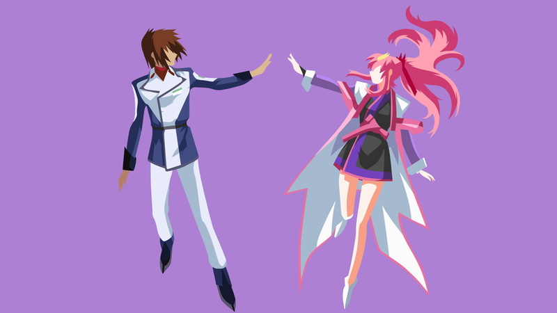 Anime, Minimalist, women, side view, full length, girls, cut out, purple, multi colored, nature, childhood, people, teenager, females, Lacus Clyne, child