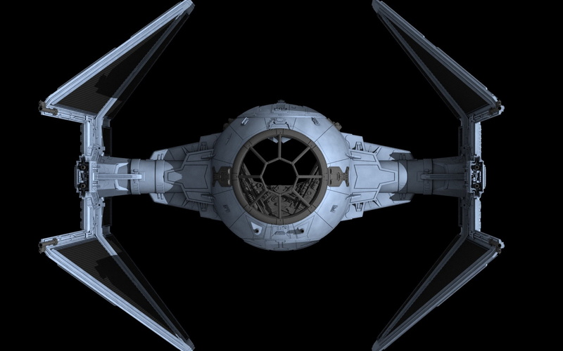 transportation, x-ray image, design, directly below, TIE Interceptor, metal, cut out, technology, studio shot, still life, indoors, black background, Star Wars