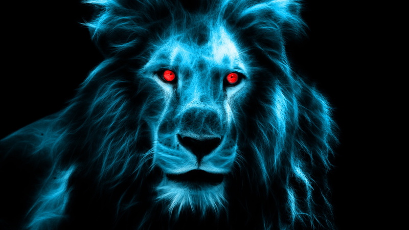evil, lion king, shine, digital art, black background, 4K, aggression, animal body part, red eyes, looking at camera, studio shot, portrait, darkness