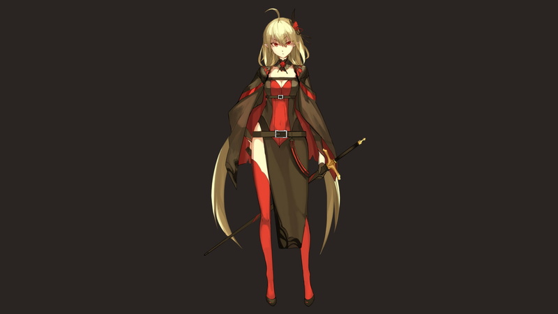 Pixiv Fantasia: Fallen Kings, red eyes, sword, anime, anime girls, simple background, brown, 1080P, blonde