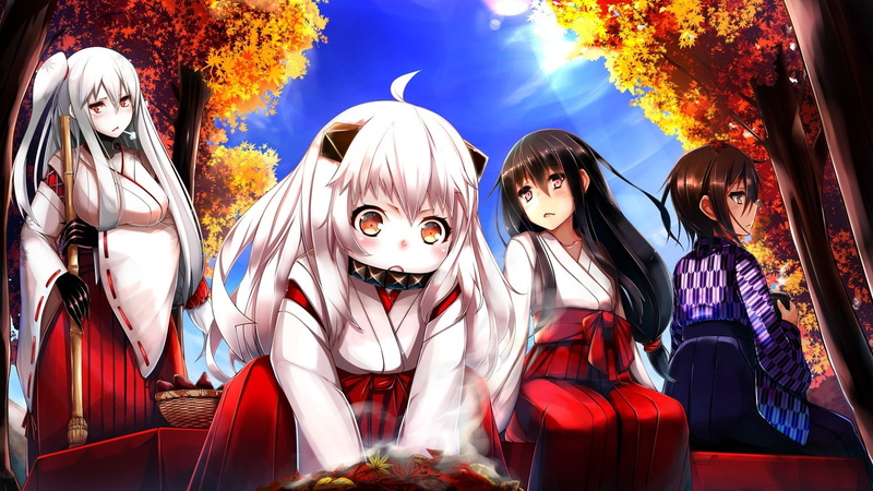 Miko, 1080P, Kantai Collection, Aircraft Carrier Oni, horns, anime, Japanese Clothes, Wakaba (KanColle), Northern Ocean Hime, Hatsushimo (KanColle), Anime