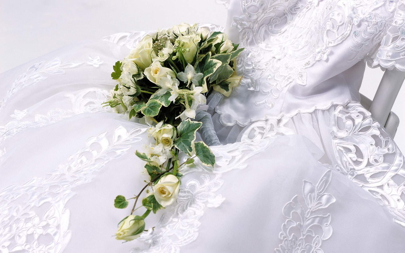 dress, 1080P, flowers, depth of field, depth, wedding, field, photography, wedding dress