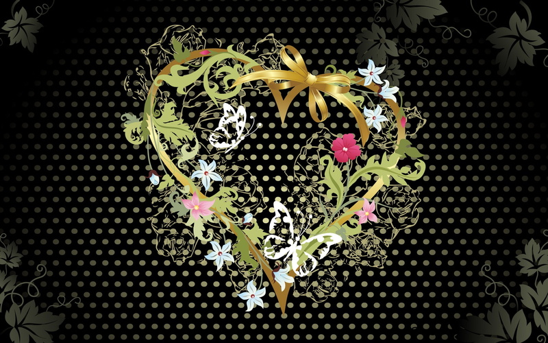 1080P, Vector, Love, shaped, Heart, Background, brown, Flower, Black, textile, green, printed, butterflies, flowers, white