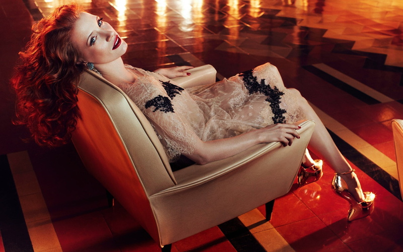 looking, Jessica Chastain, blue eyes, red lipstick, women, looking at camera, redhead, 1080P, red nails, lifestyles, young adult, indoors, adult, long hair