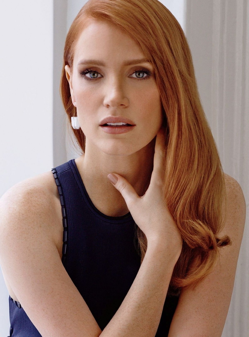 women, green eyes, 720P, redhead, pink lipstick, Jessica Chastain, actress