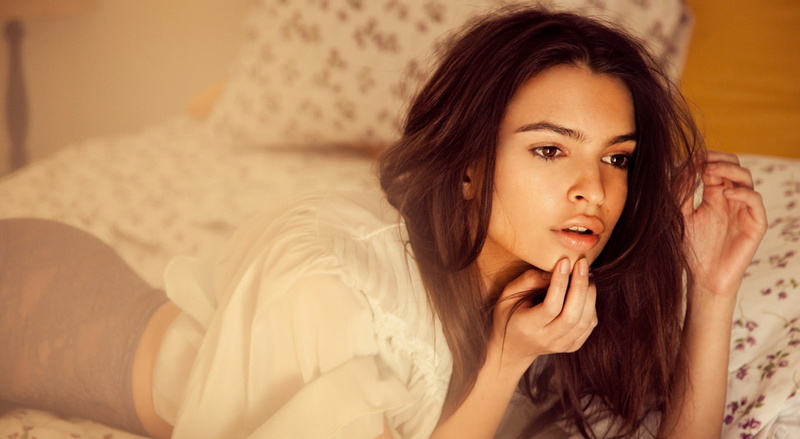 long hair, domestic room, beauty, fashion, 1080P, lying on front, Emily Ratajkowski, women, brunette, portrait, hairstyle, body part, one person, young adult