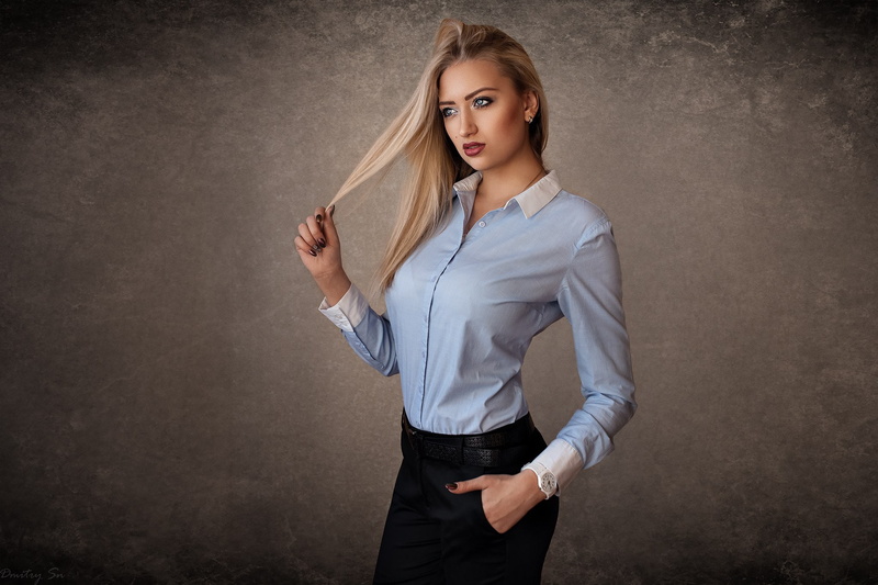 women, beauty, human hair, young women, looking at camera, blonde, Dmitry Shulgin, adult, indoors, fashion, front view, Karina Tikhonovskaya, young adult