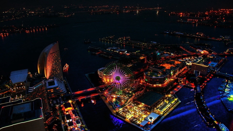 multicolored, ferris, famous Place, dusk, tall - high, huangpu River, amusement park ride, 1080P, modern, cityscape, built Structure, building, twilight