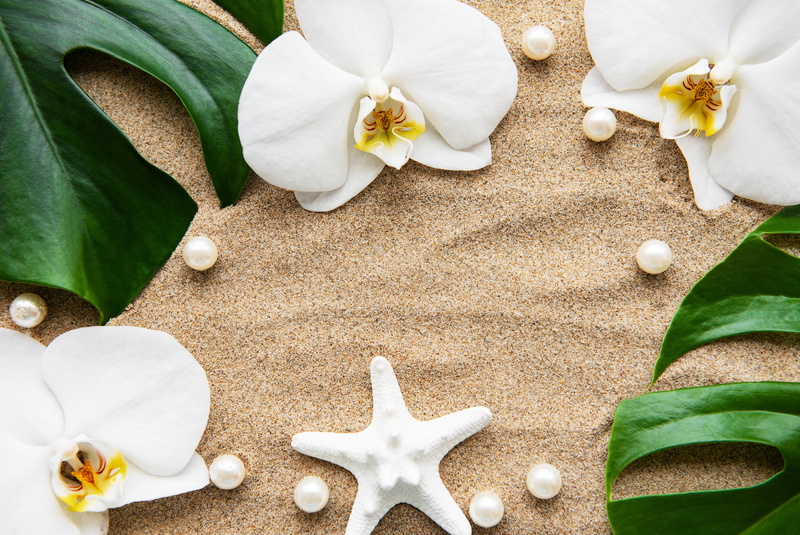 zen, pearls, starfish, flowers, Orchid, spa, white, leaves, perls, 5K, sand