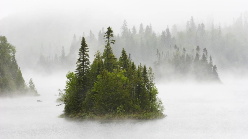 island, fentol, nature and landscapes, canada, forest, lake, 1080P, ontario, fog