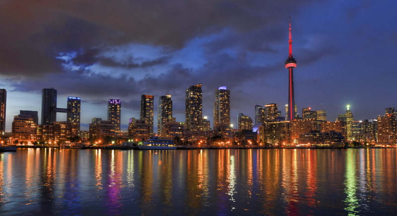 financial district, night, water, illuminated, cityscape, skyscraper, modern, no people, lights, office building exterior, 5K, landscape, building, outdoors