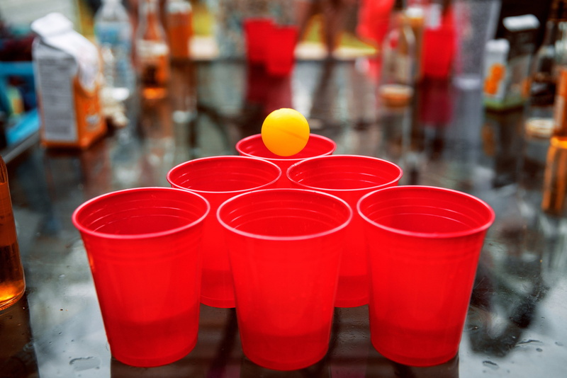 plastic cups, beer pong, reflection, cup, refreshment, table, day, color, no people, food and drink, household equipment, container, drinking glass, choice