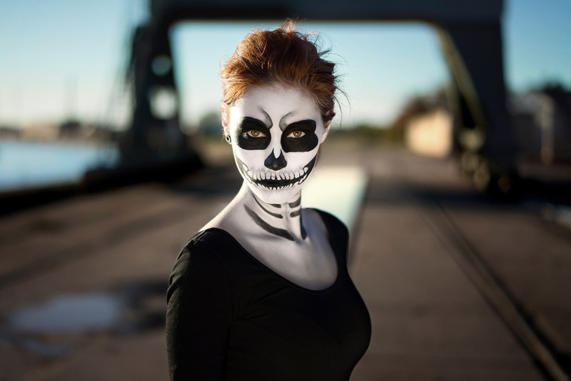 Dia de los Muertos, Sugar Skull, face, model, brown eyes, 1080P, women, portrait, brunette, makeup