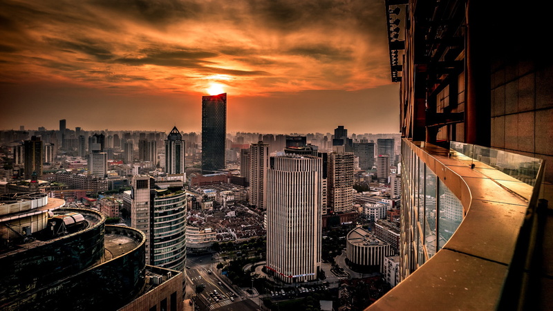 lot, Sunset, Huangpu, panorama, white, Buildings, China, 1080P, Shanghai