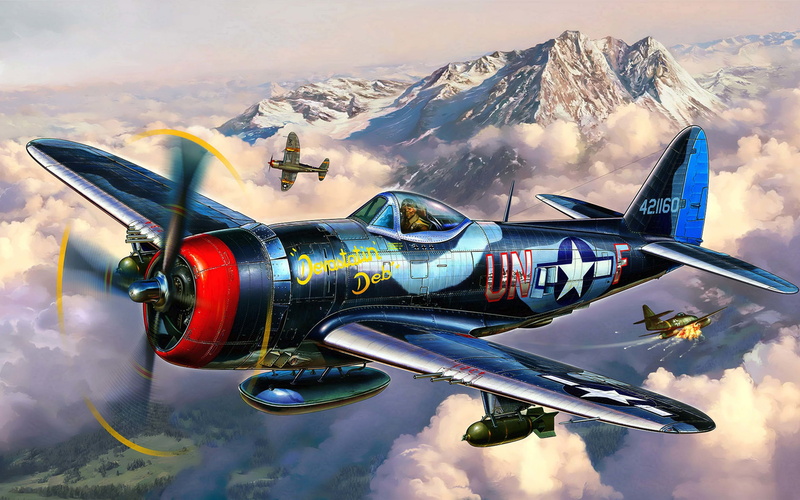 Republic, nature, illustration, cloud - sky, blue, transportation, battle, the plane, mode of transportation, fighter plane, 5K, air, winter, USA, no people