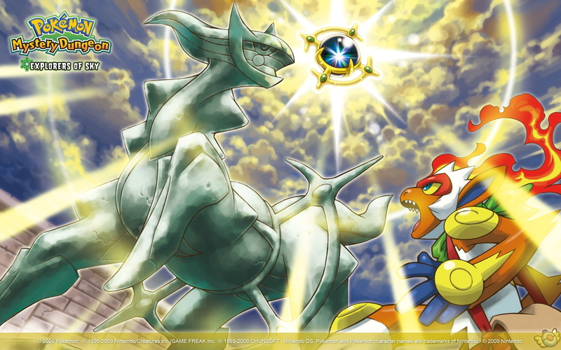 mammal, human representation, architecture, male likeness, Arceus (Pokémon), Infernape (Pokémon), statue, Pokémon Mystery Dungeon: Explorers Of Sky, cloud - sky