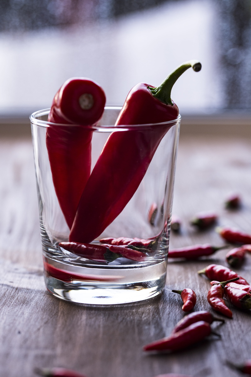 focus on foreground, temptation, wood - material, fruit, red, glass - material, focus, table, chilies, chili pepper, glass, 5K, healthy eating, food, eat