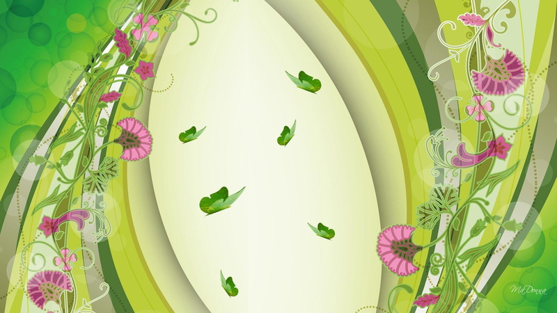 butterflies, vine, waves, nature and, bokeh, swirls, 1080P, floral, gingko, papillon, fleurs, green, abstract, flowers