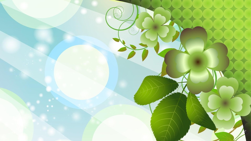 power, 3d and abstract, clover, abstract, irish, green, blue, petal, four leaf, 1080P, saint patricks day, ireland, spots