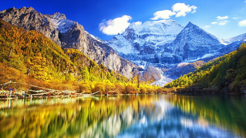 ganzi, china, asia, scenics - nature, reflection, daocheng, 1080P, no people, pearl lake, mountain peak, yading, snow, sky, lake, mountain lake, xiannairi