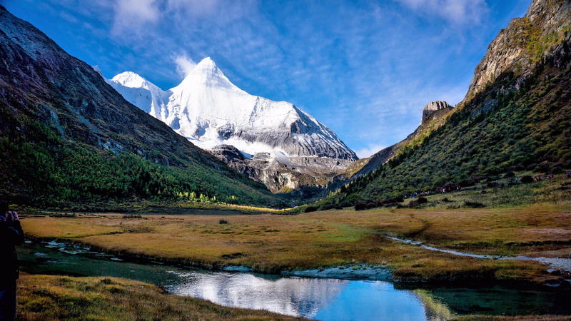 mountain, landscape, beauty in nature, nature reserve, water, sichuan, china, mount scenery, sky, tranquility, winter, yading national nature reserve, no people