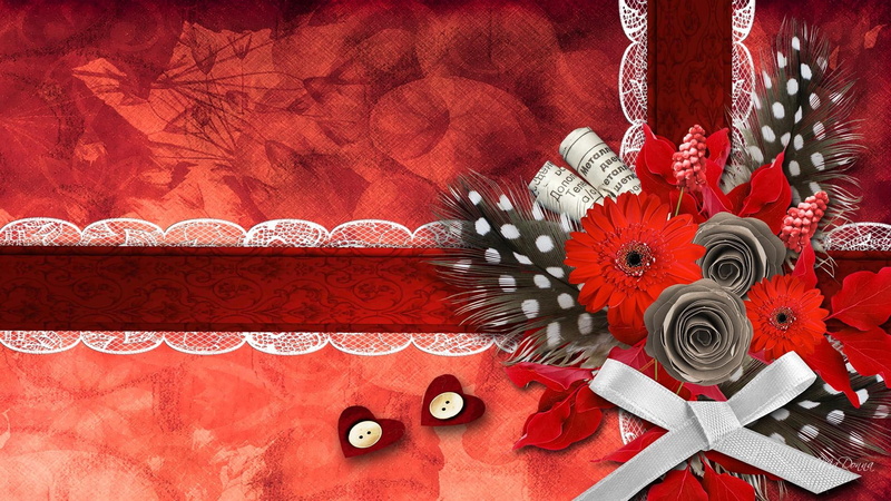 roses, velvet, ornament, feathers, white, 1080P, fleurs, grey, red, lace, floral, collage, dots, polka, abstract, royalty, leaves, flowers, buttons, ribbon
