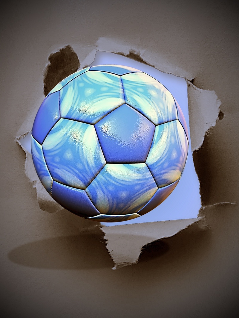 single object, art and craft, 1080P, still life, soccer ball, blue, destroyed, studio shot, wall - building feature, sphere, design, torn, shot, broken