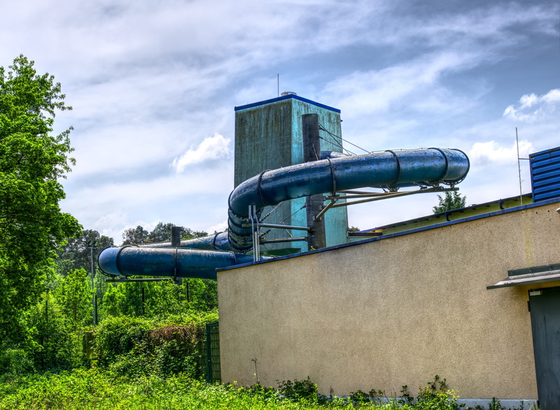 adrenaline, broken, swimming pool, panorama, low angle view, blue, leisure pool, plant, hdr, speed slide, speed, no people, leisure, slide, nature, architecture