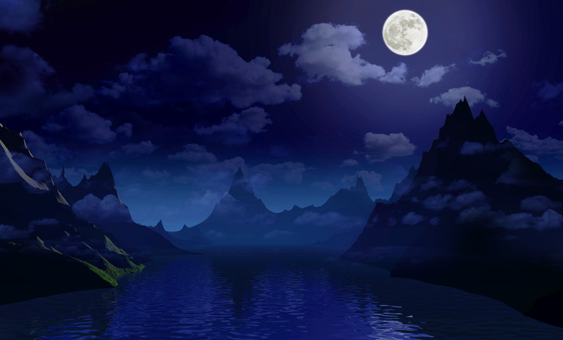 night, atmosphere, reflection, idyllic, island, moonlight, dark, mountain, mountains, no people, fantasy, creepy, mood, blue, non-urban scene, landscape