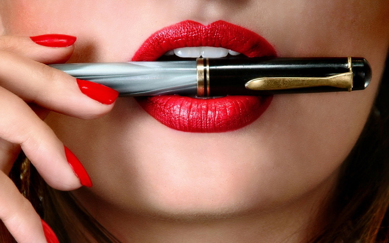lips, 1080P, pens, face, women, model, painted nails