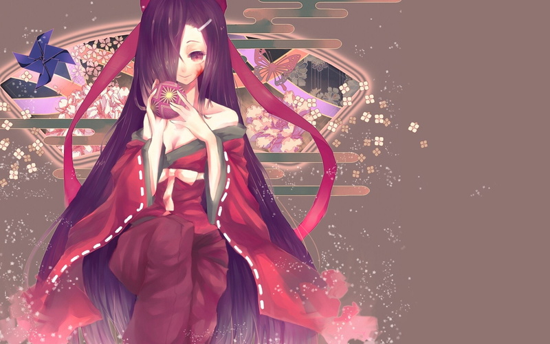 Long Hair, Future Diary, Ribbon, Japanese Clothes, Tsubaki Kasugano, Purple Eyes, Purple Hair, Anime, Smile, Mirai Nikki, Yukata, 1080P