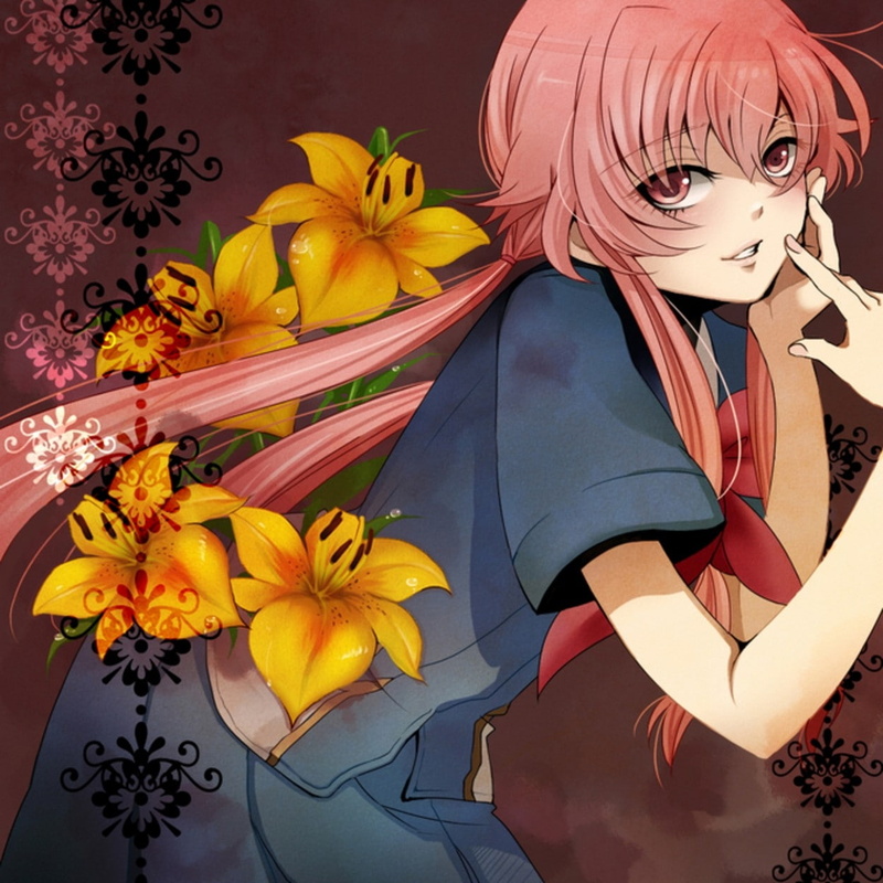 480P, hd, art, Flowers, future, diary, yuno, x, gasai, nature, Future Diary