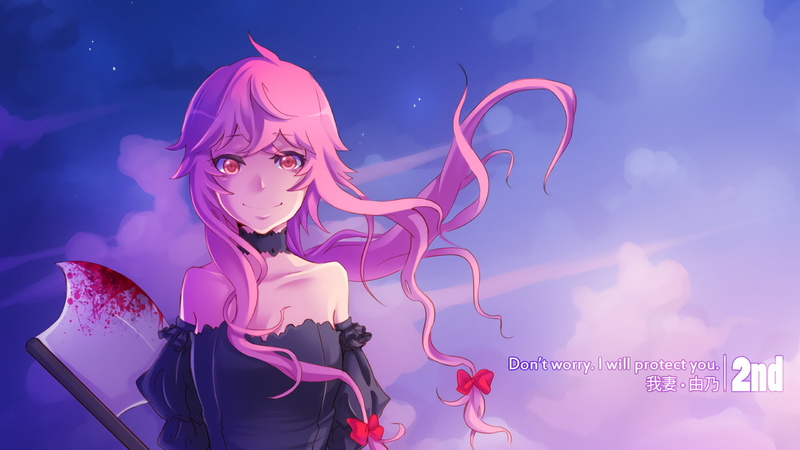 women, Anime, clothing, 1080P, Mirai Nikki, beauty, females, adult, fashion, Yuno Gasai, young adult, hair, cloud - sky, one person, blue, nature, pink color
