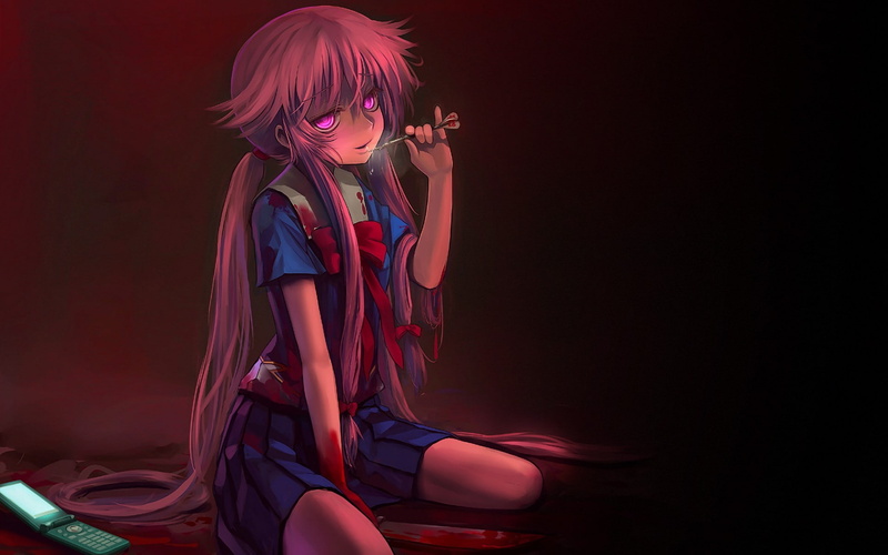 anime, Yandere, Gasai Yuno, Mirai Nikki, Anime Girls, 1080P, blood