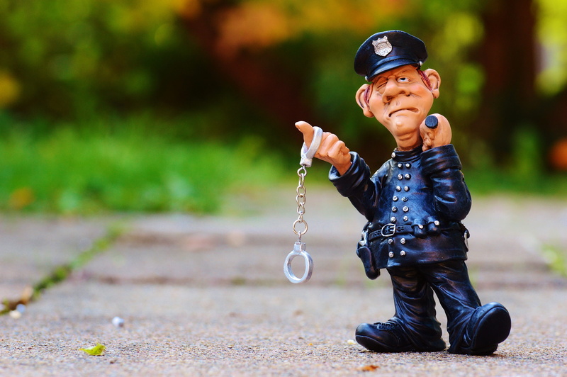innocence, cap, selective focus, cop, front view, figure, full length, boys, funny, plant, nature, child, day, handcuffs, males, policeman, ordnungshüter