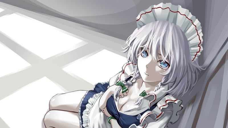 low angle view, representation, anime girls, young adult, 720P, portrait, one person, grey hair, indoors, sunlight, women, wall - building feature, looking at camera