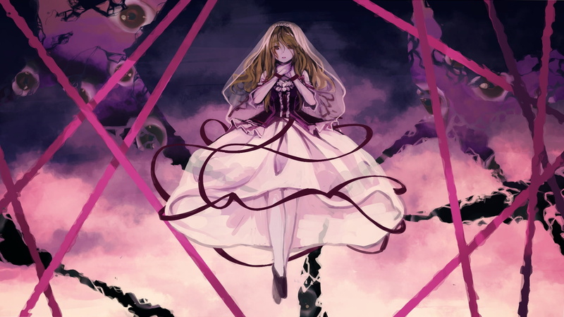 darkness, witch, Touhou Project, art, 1080P, red tape, Geppewi, madness, black magic, Project East, Strikingly Is Wait