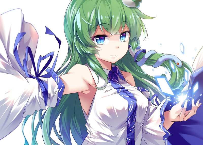 1080P, magic, green hair, priestess, Kochi Have Done The Art, Touhou Project, white snake, Project East