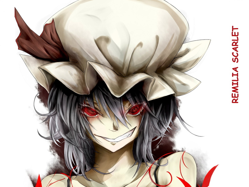 art, 2K, hell of a grin, project East, Ase tou mi kaameru, face, cap, vampire, remilia scarlet, red eyes, touhou project