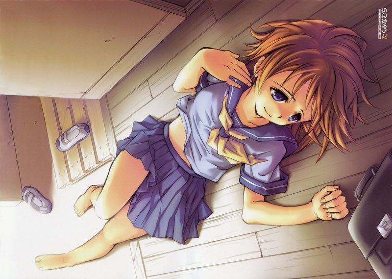 blue eyes, when the cicadas cry, Rena Ryuugu, schoolgirl, higurashi but after nearly even, sailor, barefoot, portfolio, 2K, lying on the floor