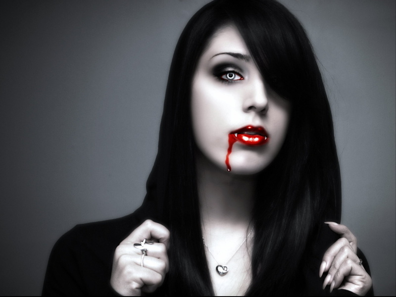 beauty, headshot, make-up, Evil, vampire, art, Dark, red, blood, young adult, hairstyle, isolated color, portrait, fashion, horror, Gothic, nail, one person