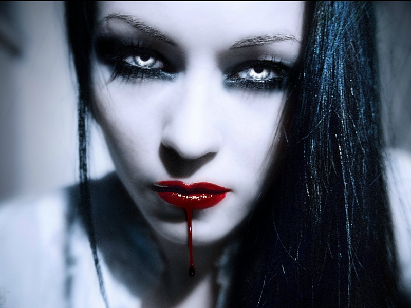 Dark, blood, artwork, girl, art, vampire, horror, Evil, 2K, Girls, fantasy, Gothic