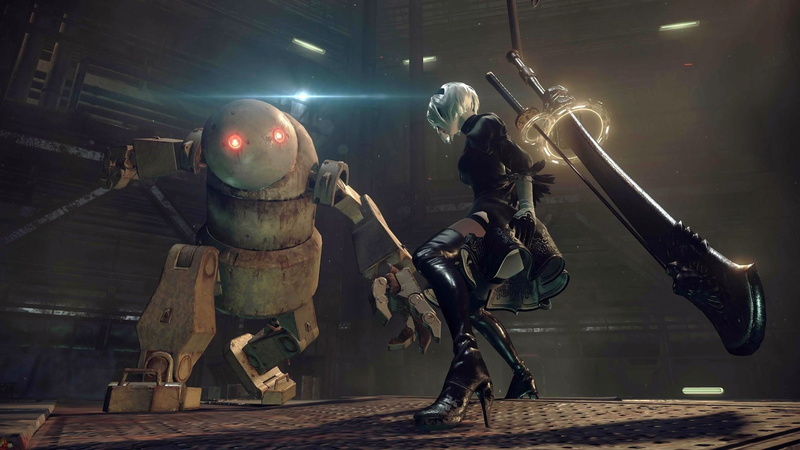 Rust, Weapon, Glove, Katana, Black Dress, High Heels, Sword, Dress, Thigh Highs, Headband, Video Game, 1080P, Blindfold, Thigh Boots, Red Eyes, NieR: Automata