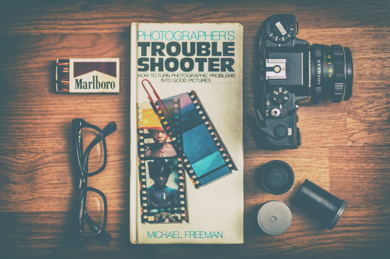 equipment, camera, marlboro, match, dslr, camera - Photographic Equipment, indoors, Trouble shooter, table, film, directly above, retro Styled, eyeglasses