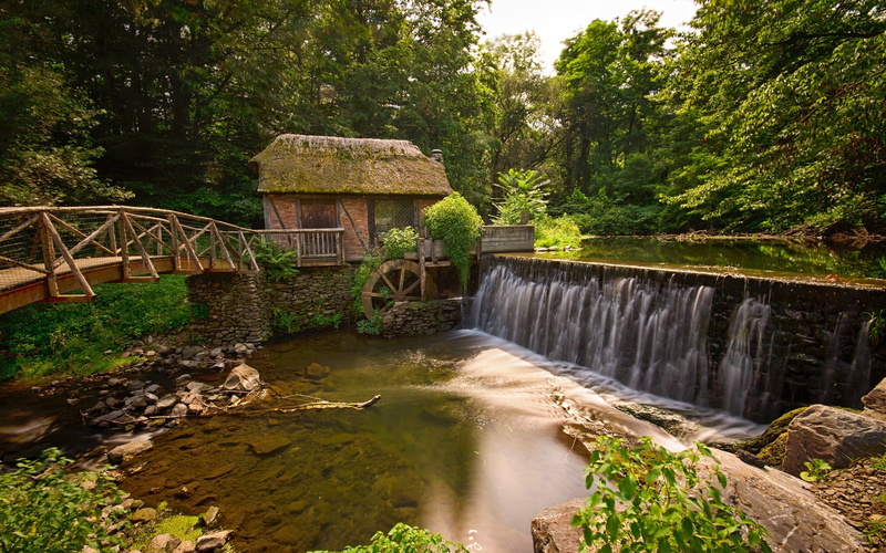 river, wooden, no people, footbridge, Marlboro, bridge - man made structure, outdoors, tree, architecture, Gomez Mill House, 1080P, built structure, water
