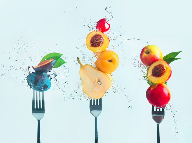 1080P, Making fruit salad, peaches, fruit, drain, pear, fork, cherry