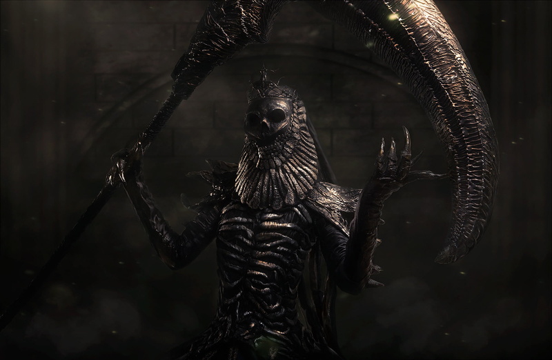 death scythe, Nashandra, crown, evil, 1080P, hell of a grin, claws, Dark Soul, undead, in the dark, skull