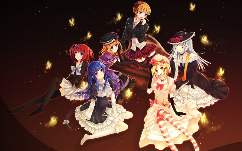 bernkastel, animals, frederica, naku, virgilia, koro, butterflies, ushirom, 720P, Umineko no Naku Koro ni, lambdadelta, hd, art, umineko, witch, beatrice